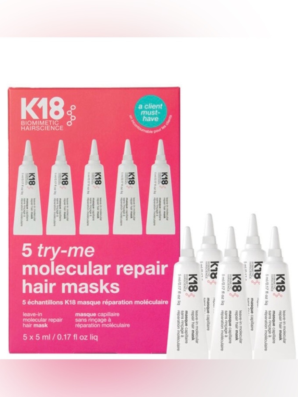 K18 Leave-In Molecular Repair Hair Mask - 5 PACK + BONUS drawstring bag